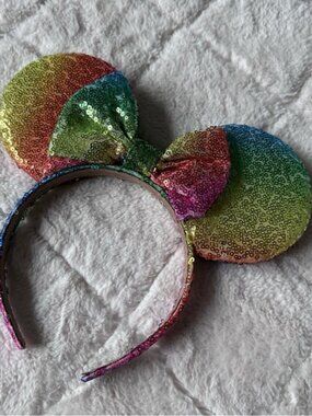 Disney | Rainbow Sequin Minnie Mouse Bow Ears | Size Adult